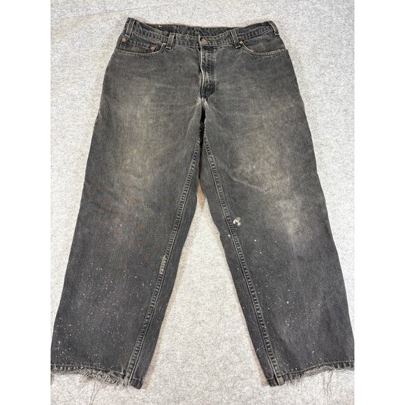 VINTAGE 90s Levis Jeans Mens 34x25 Black Denim Relaxed Fit Straight Leg Grunge - Picture 1 of 7